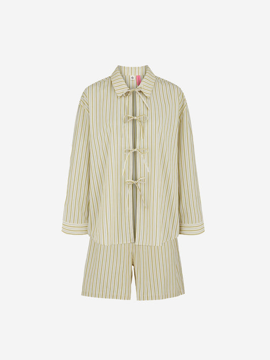 Becksöndergaard, Stripel Set Shirt+Shorts - Off-White/Green, homewear, homewear