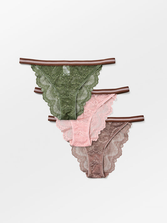 Becksöndergaard, Wave Lace Ray Tanga 3 Pack - Green/Brown/Rose, archive, archive