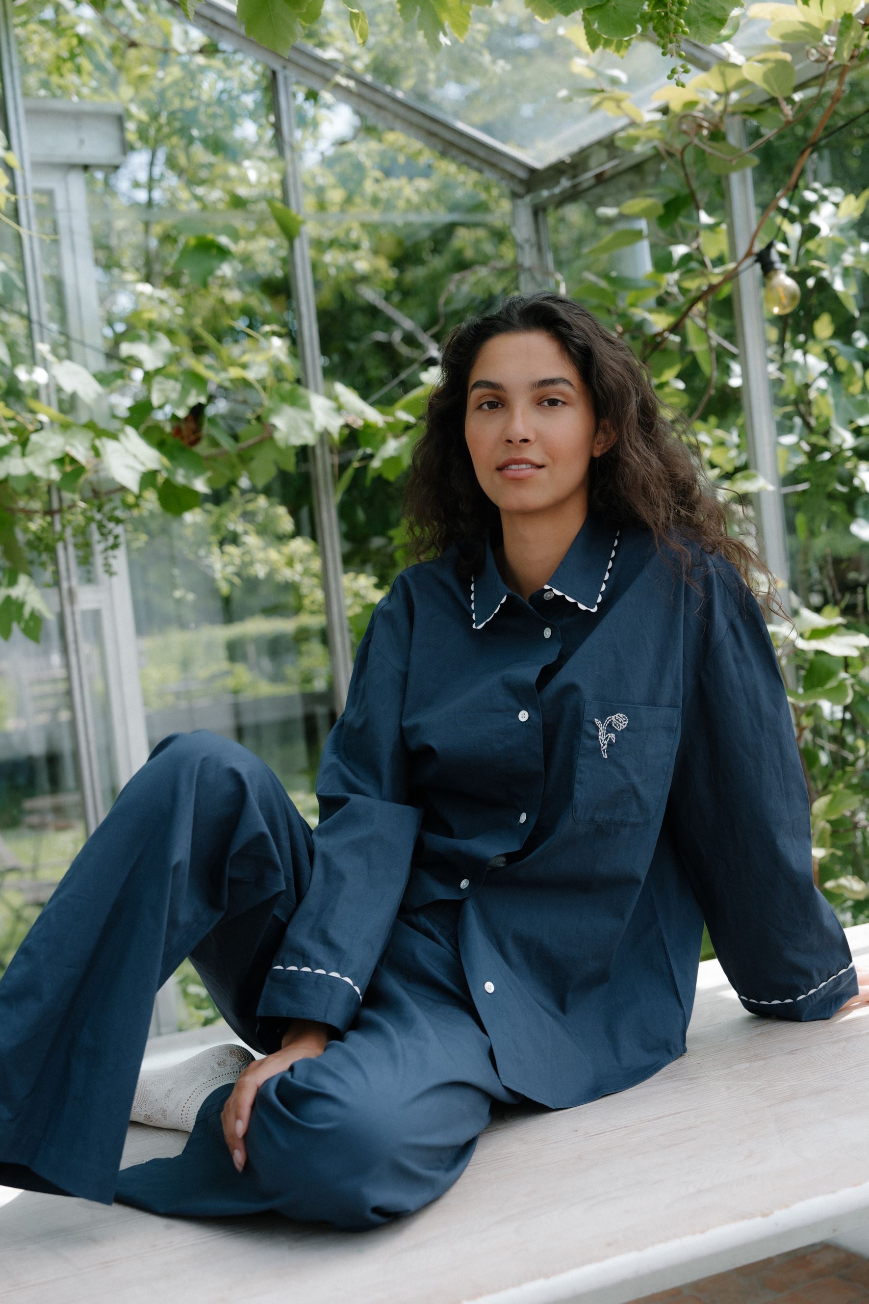 Becksöndergaard, Scallop Pyjamas Shirt - Navy Blue, homewear, sale, sale, homewear, sale