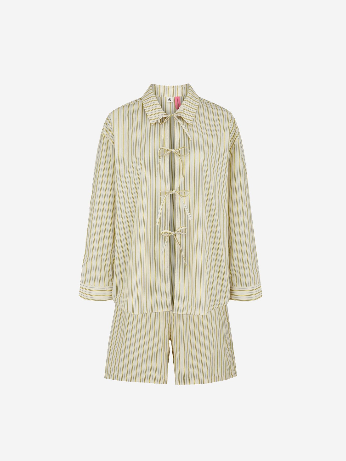 Becksöndergaard, Stripel Set Shirt+Shorts - Off-White/Green, archive, homewear, sale, homewear, sale, archive