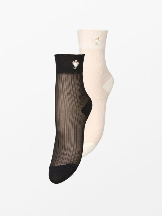 Becksöndergaard, Floral Sheer Sock 2 Pack - Black/Off-White, sale, sale
