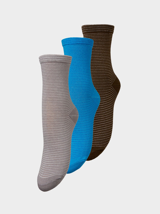 Becksöndergaard, Dover Stripe Sock 3 Pack - Blue/Gray/Taupe, socks