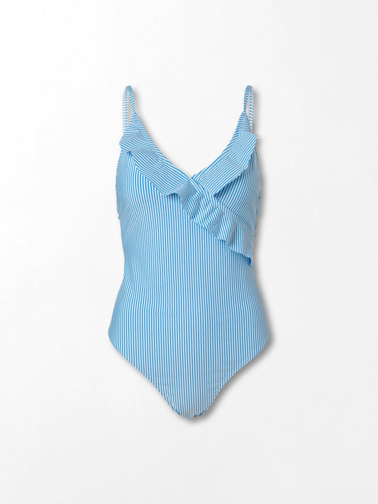 Becksöndergaard, Striba Bly Frill Swimsuit - Azure Blue, archive, archive