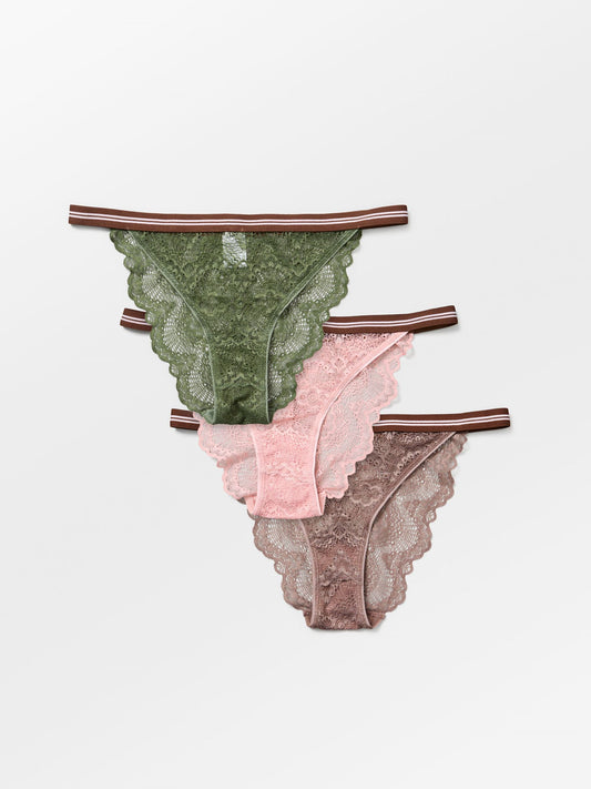 Becksöndergaard, Wave Lace Ray Tanga 3 Pack - Green/Brown/Rose, archive, archive, sale, sale, gifts